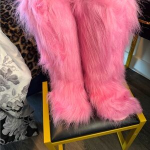 Tall Pink Faux Fur Boot